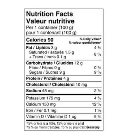 activia yogurt nutrition label