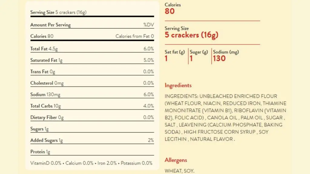 ritz cracker nutrition facts